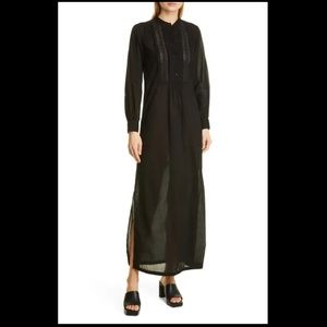 NWOT Nili Lotan Risette Dress Long Sleeve Maxi Sheer Cotton Black Small S